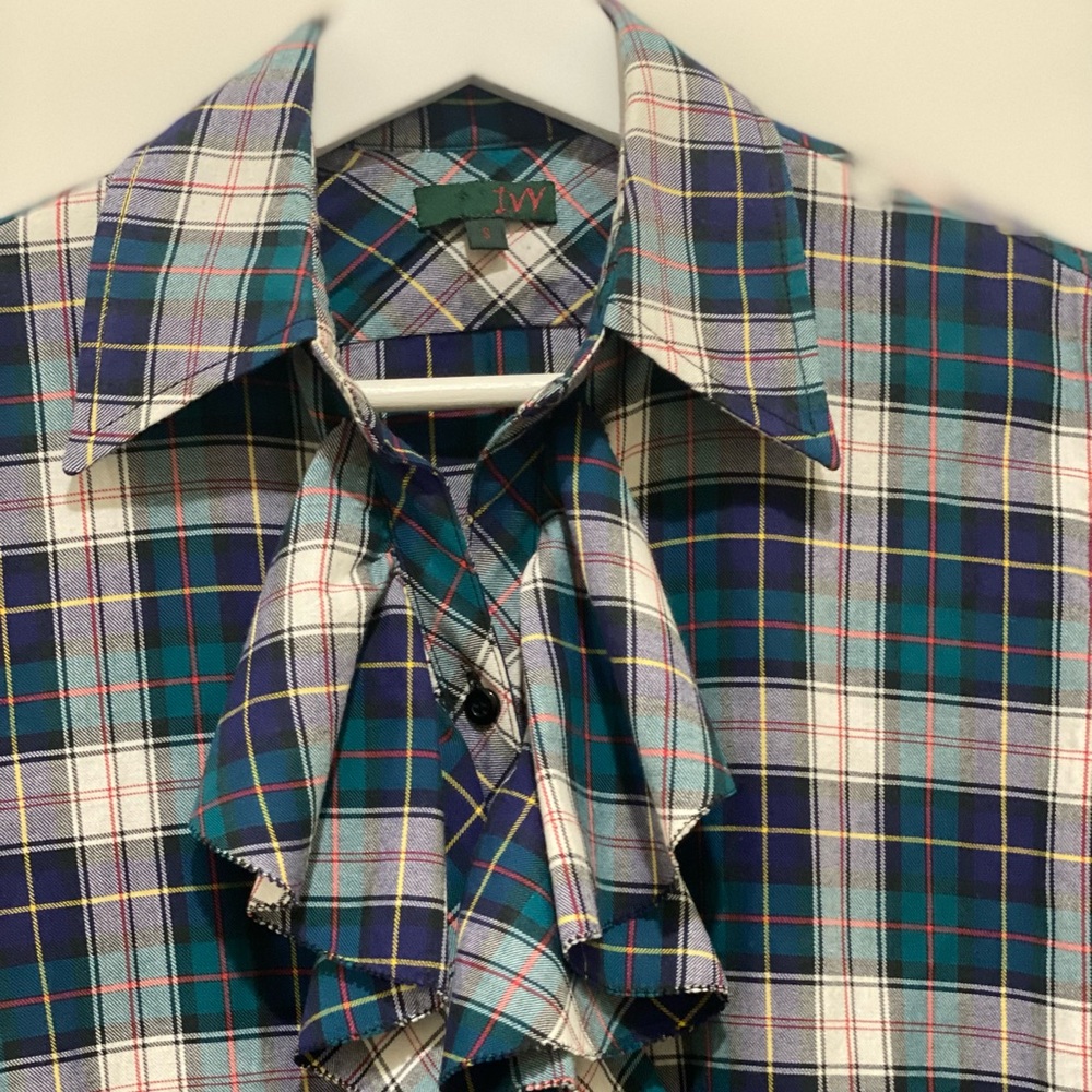 Plaid Ruffle Front Button Down Top Purchased At I… - image 3